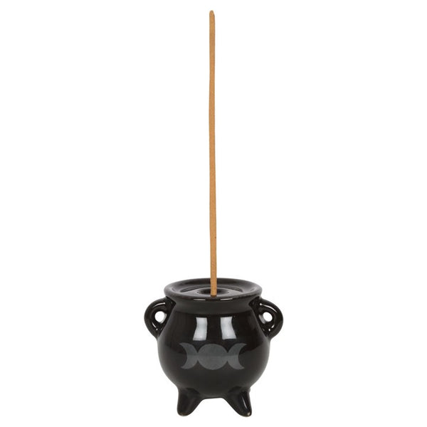 Triple Moon Cauldron Ceramic Incense Holder