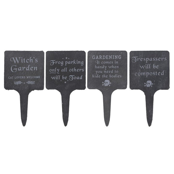 Set of 4 Gothic Garden Slate Signs